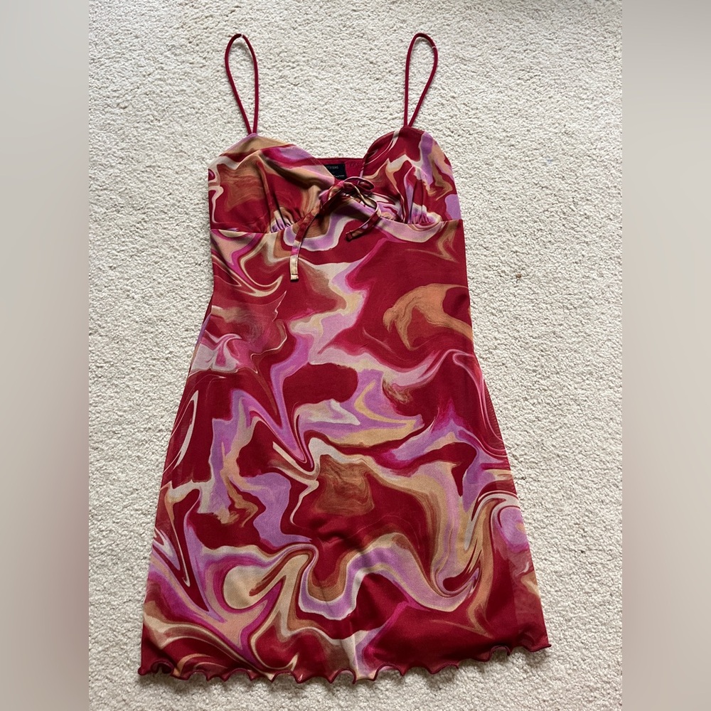 Urban Outfitters Red and Pink Spaghetti Strap Mini Sundress